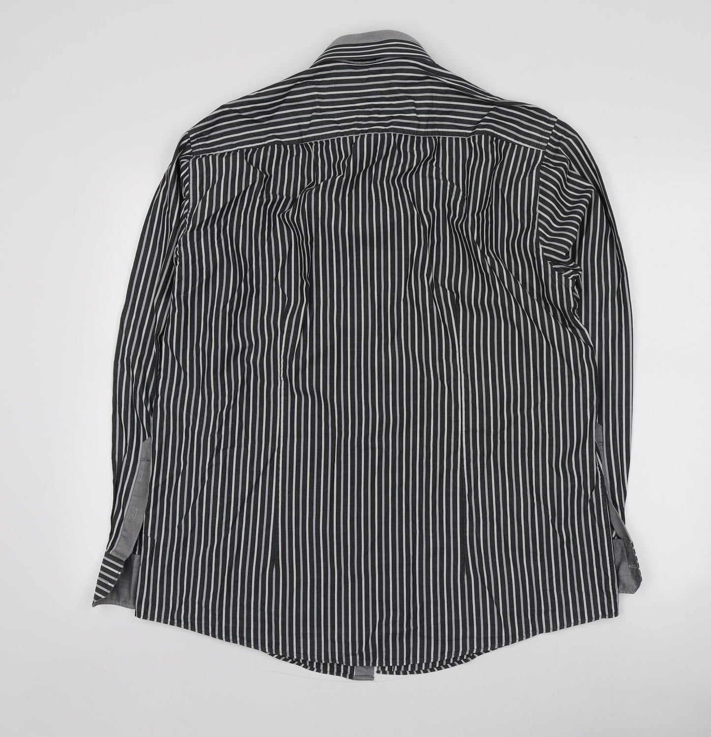 Venti Mens Grey Striped Cotton  Button-Up Size 44 Collared