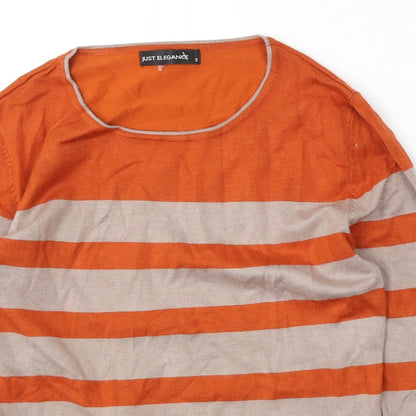 JUST ELEGANCE Womens Multicoloured Round Neck Striped Viscose Pullover Jumper Size S
