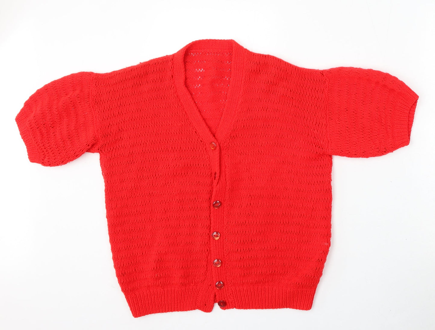 Preworn Womens Red V-Neck  Polyester Cardigan Jumper Size L