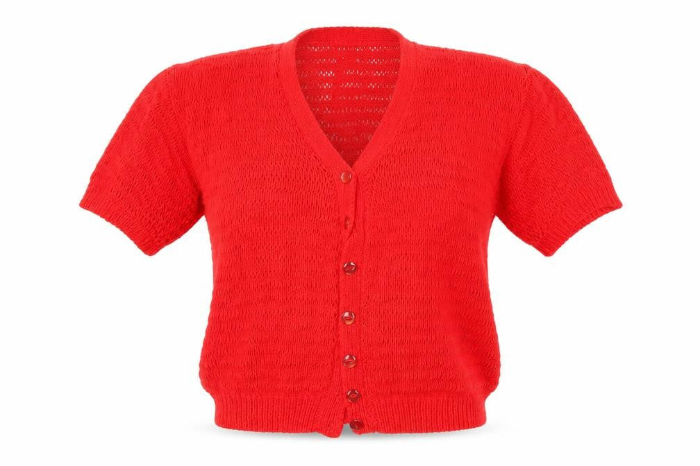 Preworn Womens Red V-Neck  Polyester Cardigan Jumper Size L