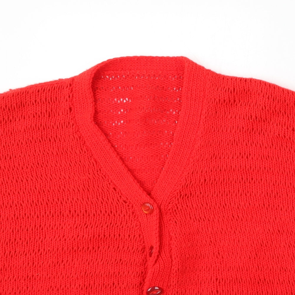 Preworn Womens Red V-Neck  Polyester Cardigan Jumper Size L