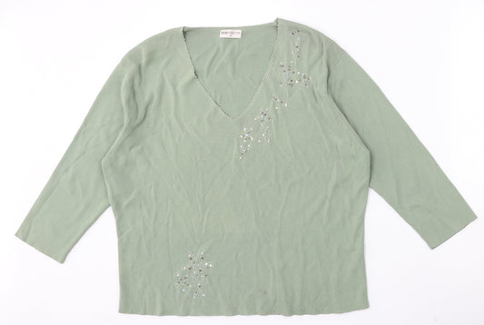 Bonmarché Womens Green V-Neck  Viscose Pullover Jumper Size M