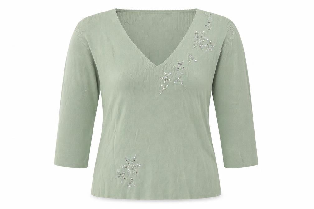 Bonmarché Womens Green V-Neck Viscose Pullover Jumper Size M