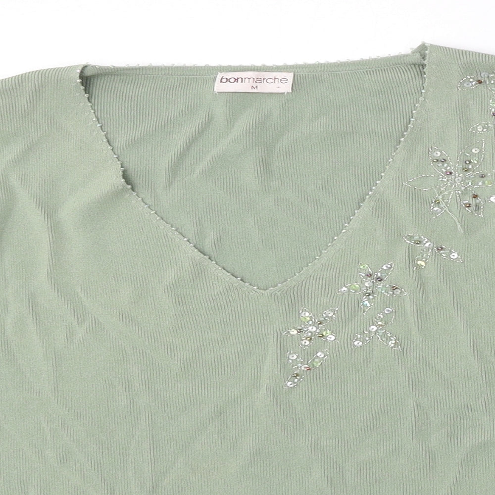 Bonmarché Womens Green V-Neck  Viscose Pullover Jumper Size M