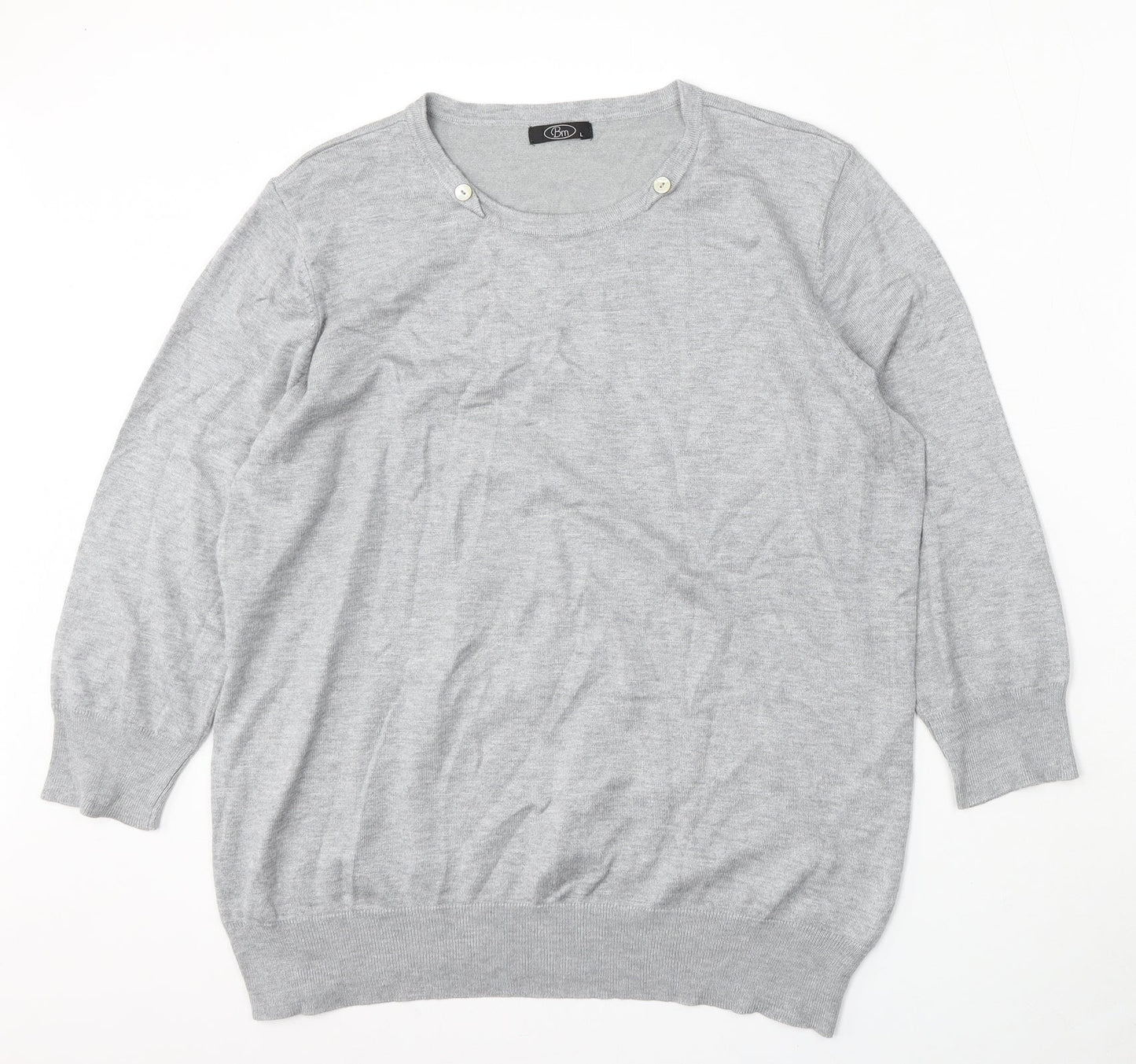 BM Womens Grey Round Neck  Viscose Pullover Jumper Size L