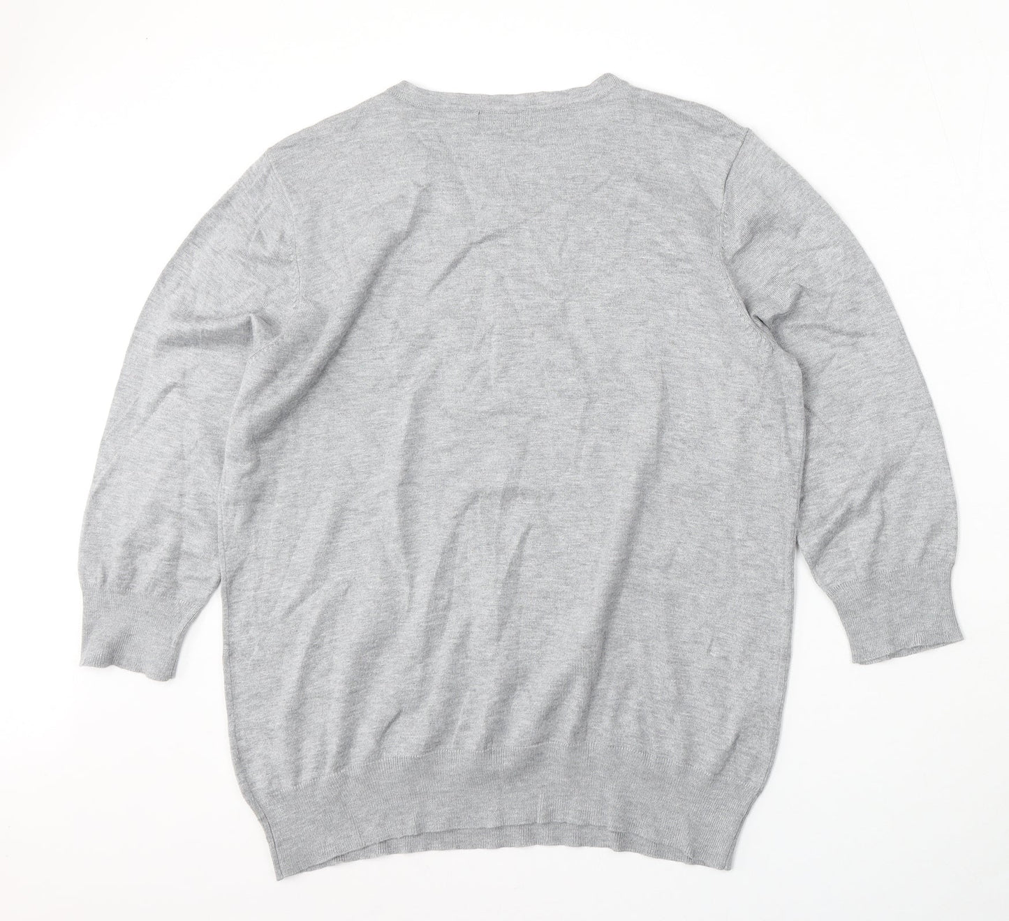 BM Womens Grey Round Neck  Viscose Pullover Jumper Size L