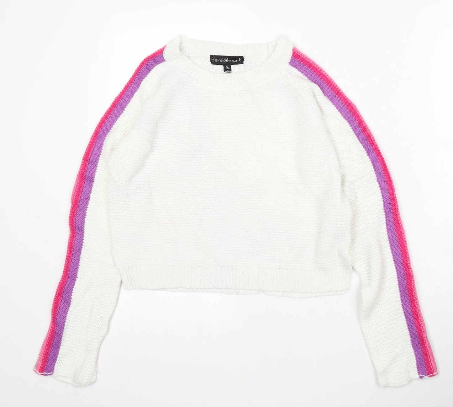 Derek Heart Womens White Round Neck  Acrylic Pullover Jumper Size M