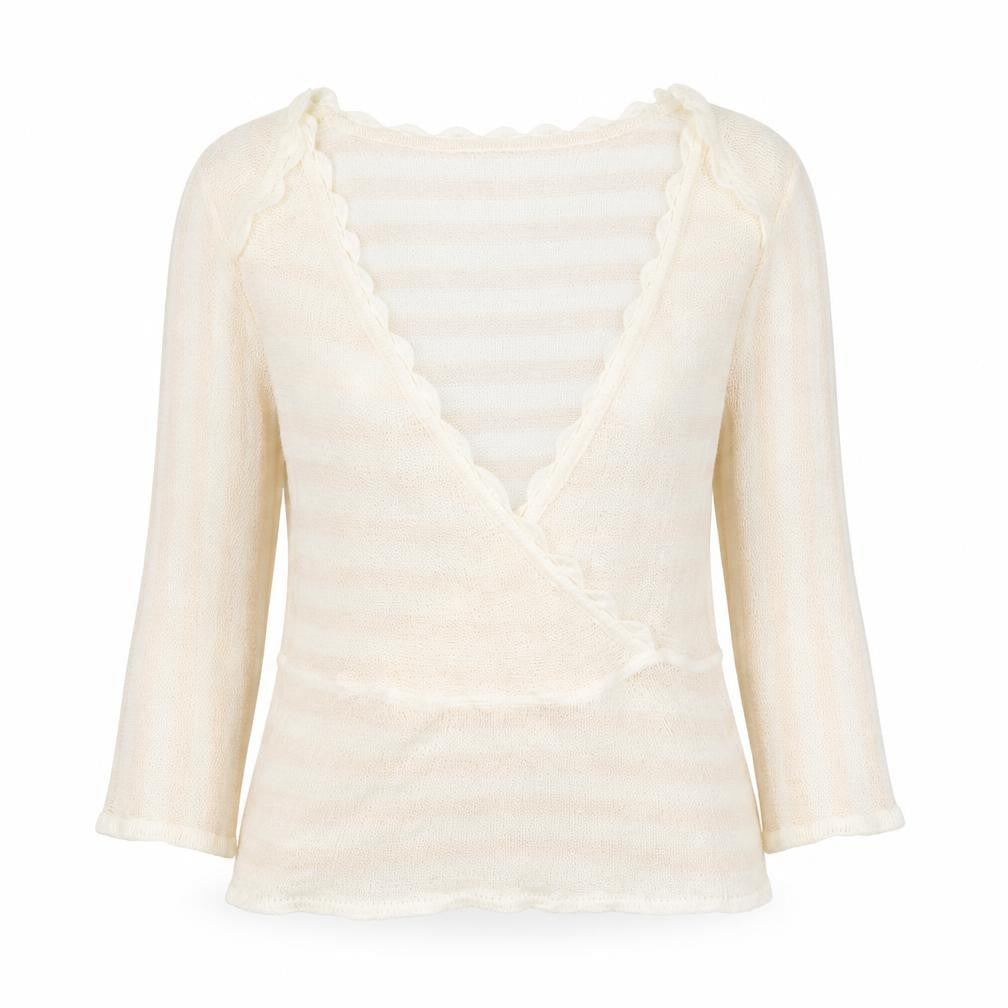 VILA Womens Beige  Acrylic Basic Blouse Size M V-Neck