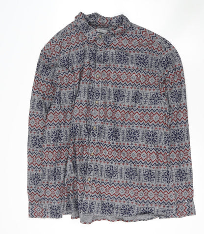 Preloved tesco Mens Multicoloured Geometric Polyester  Button-Up Size XLT Collared - Front