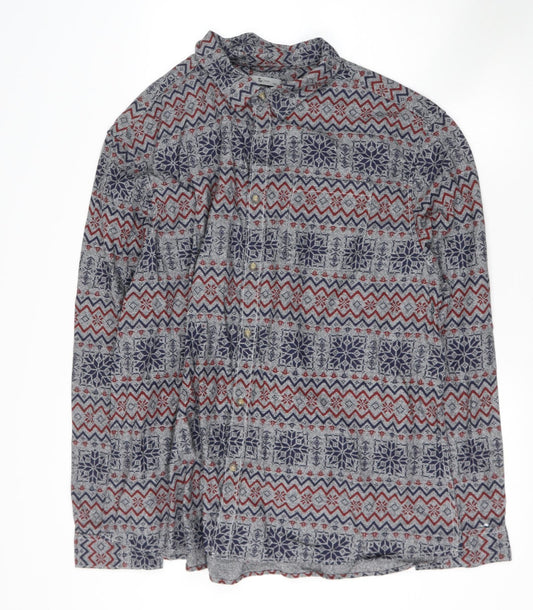 tesco Mens Multicoloured Geometric Polyester  Button-Up Size XLT Collared