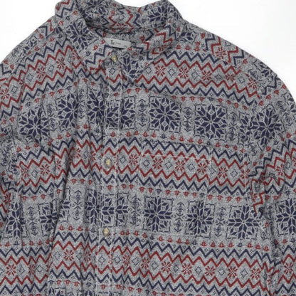 Preloved tesco Mens Multicoloured Geometric Polyester  Button-Up Size XLT Collared - Detail