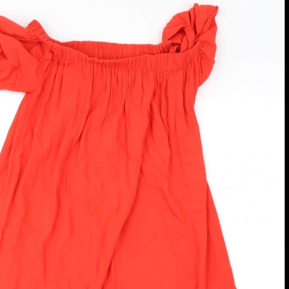 Mango Womens Orange  Viscose Basic Blouse Size 8 Off the Shoulder