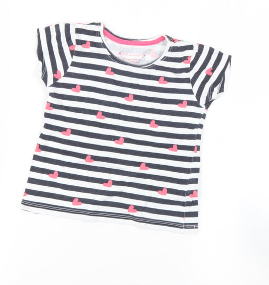 Primark Girls Blue Striped Cotton Basic T-Shirt Size 3-4 Years Round Neck