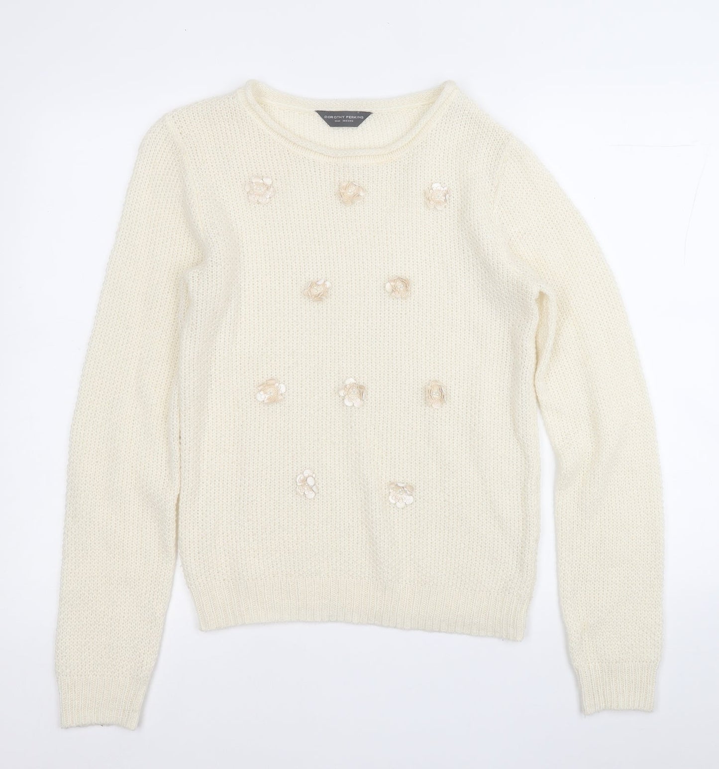 Dorothy Perkins Womens Yellow Round Neck Geometric Acrylic Pullover Jumper Size 10