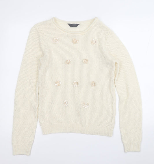 Dorothy Perkins Womens Yellow Round Neck Geometric Acrylic Pullover Jumper Size 10