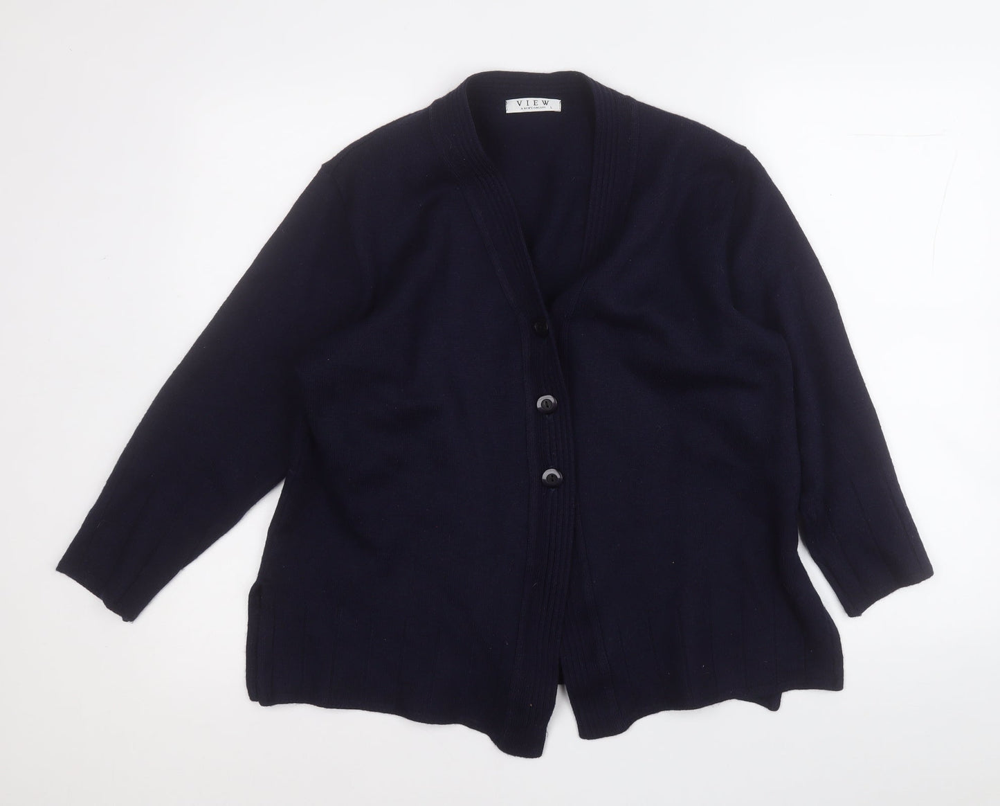 view Womens Blue V-Neck  Wool Cardigan Jumper Size L