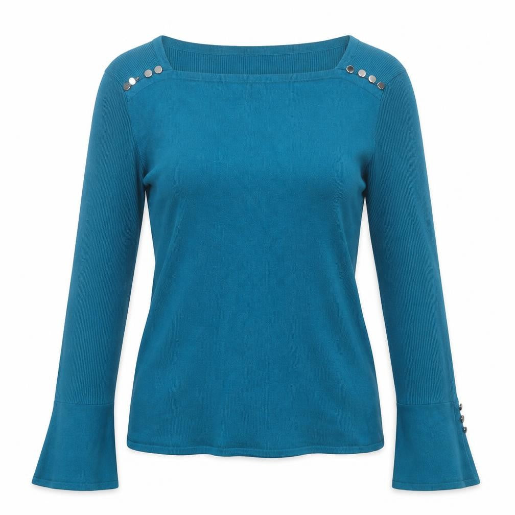 Star Womens Blue Square Neck  Viscose Pullover Jumper Size 14
