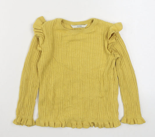 George Girls Yellow  100% Cotton Basic T-Shirt Size 5-6 Years High Neck Pullover