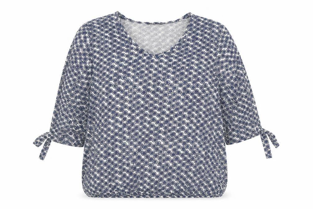 Olsen Womens Blue Geometric Cotton Basic Blouse Size 18 Scoop Neck