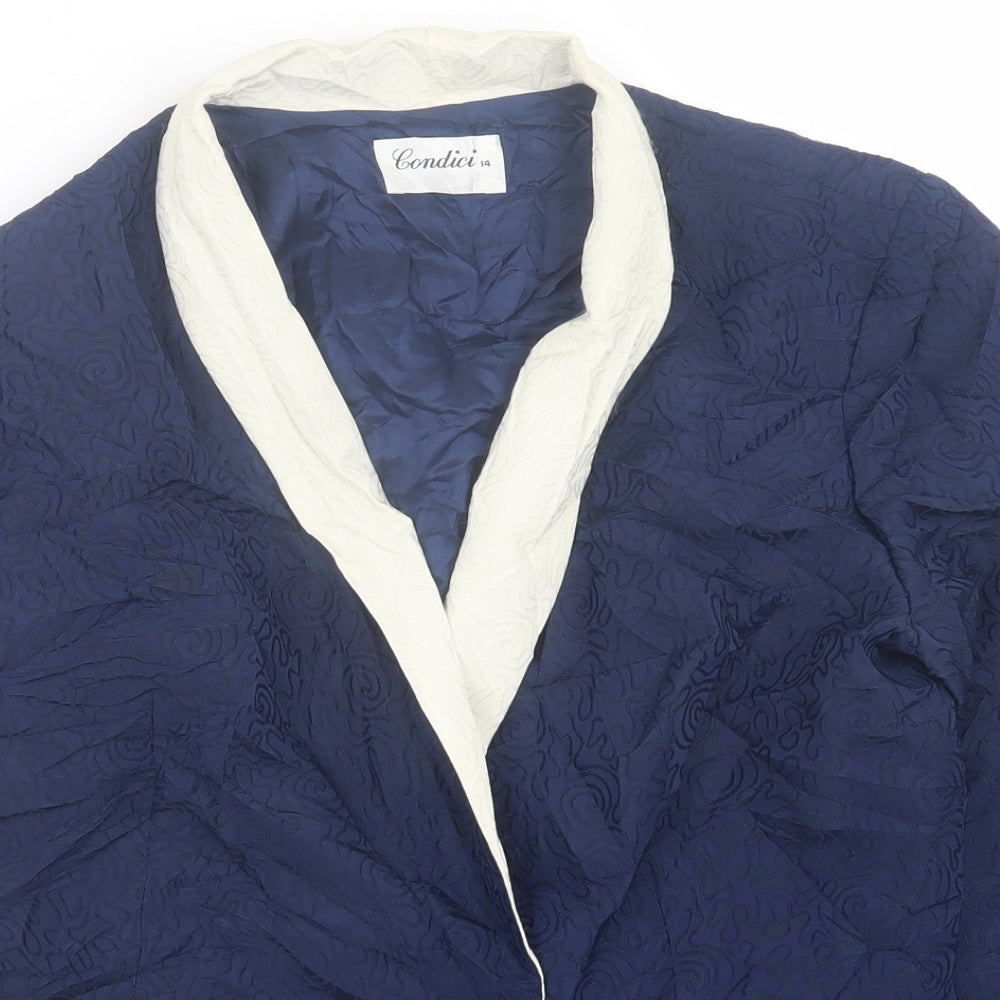 Condici Womens Blue Geometric  Jacket Blazer Size 14  Button