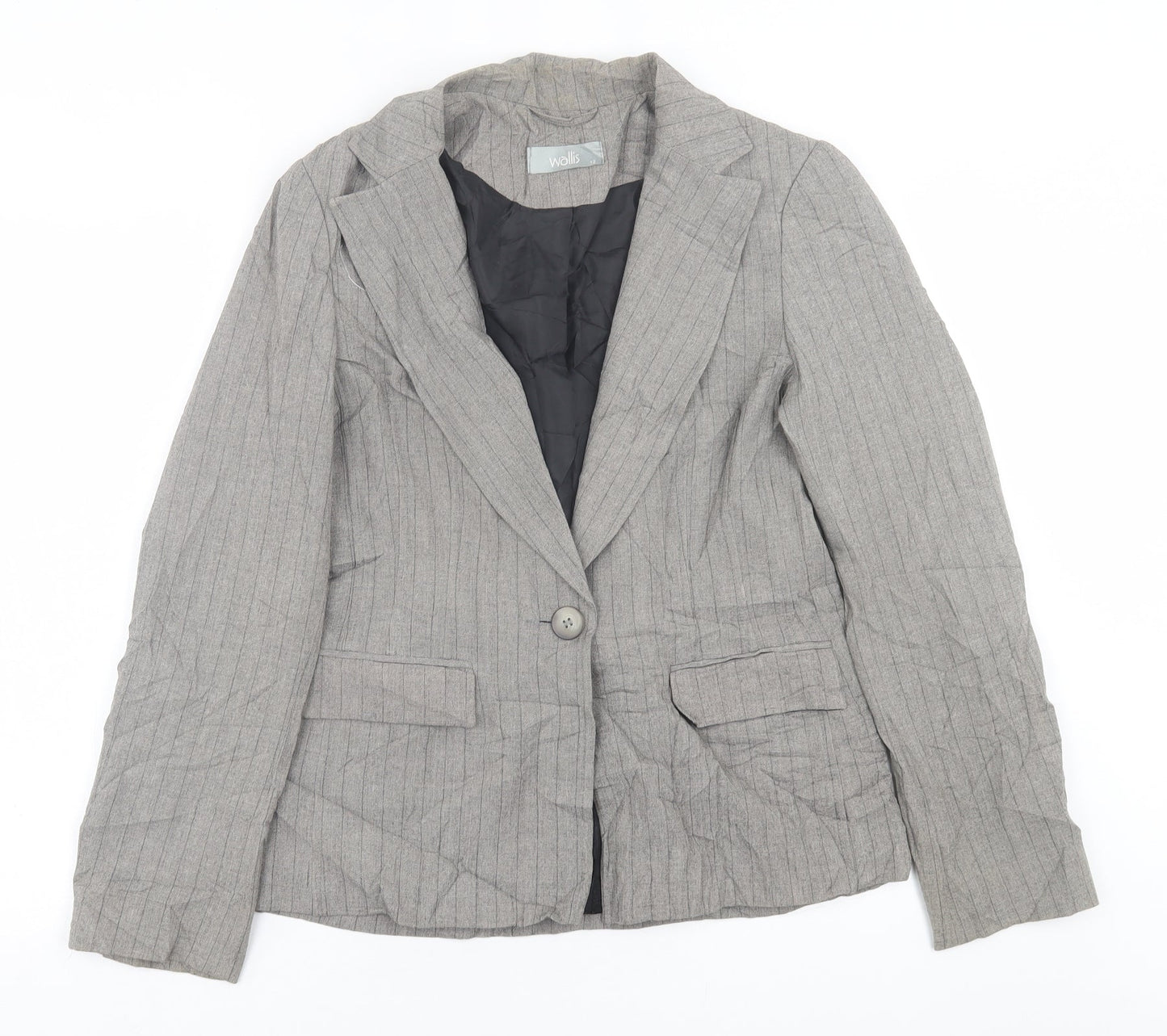 Wallis Womens Grey Striped  Jacket Blazer Size 12  Button