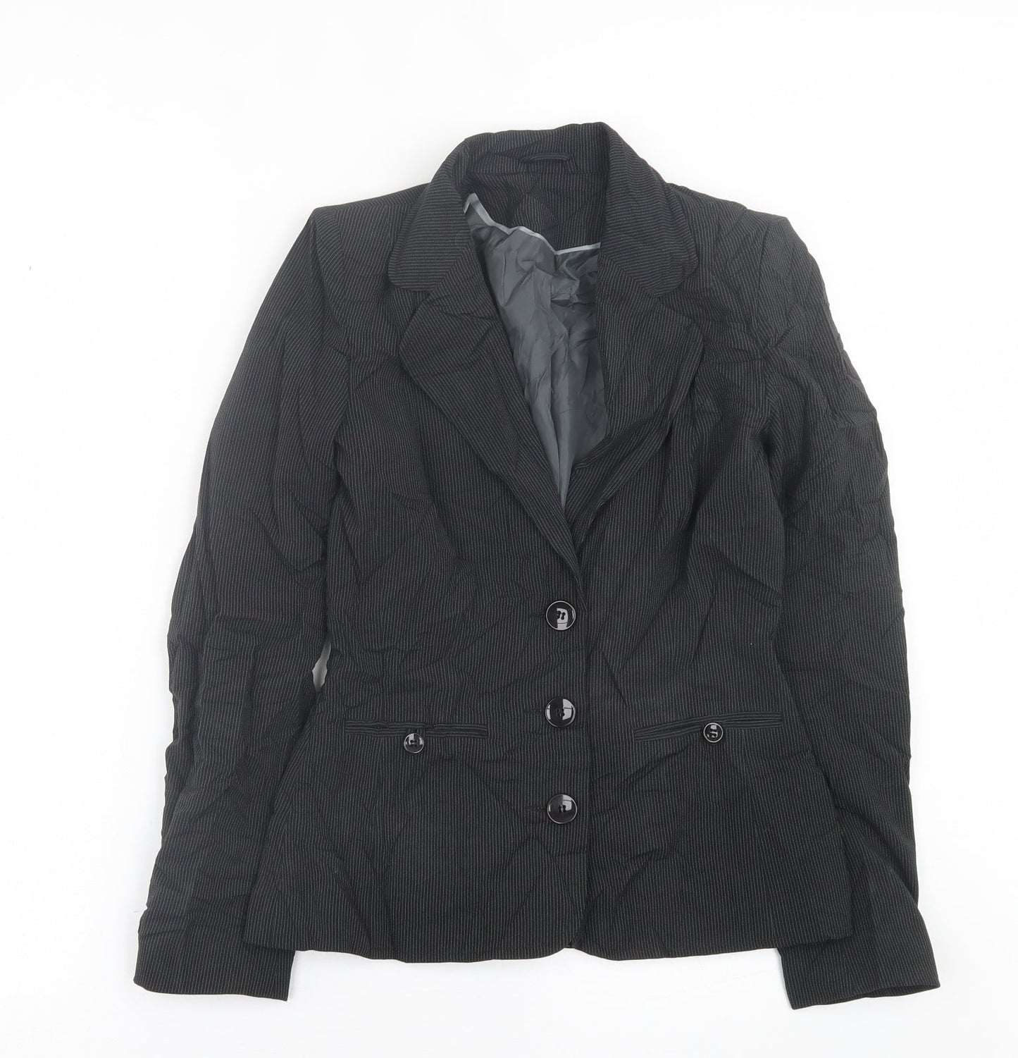 NEXT Womens Black Striped  Jacket Blazer Size 8  Button
