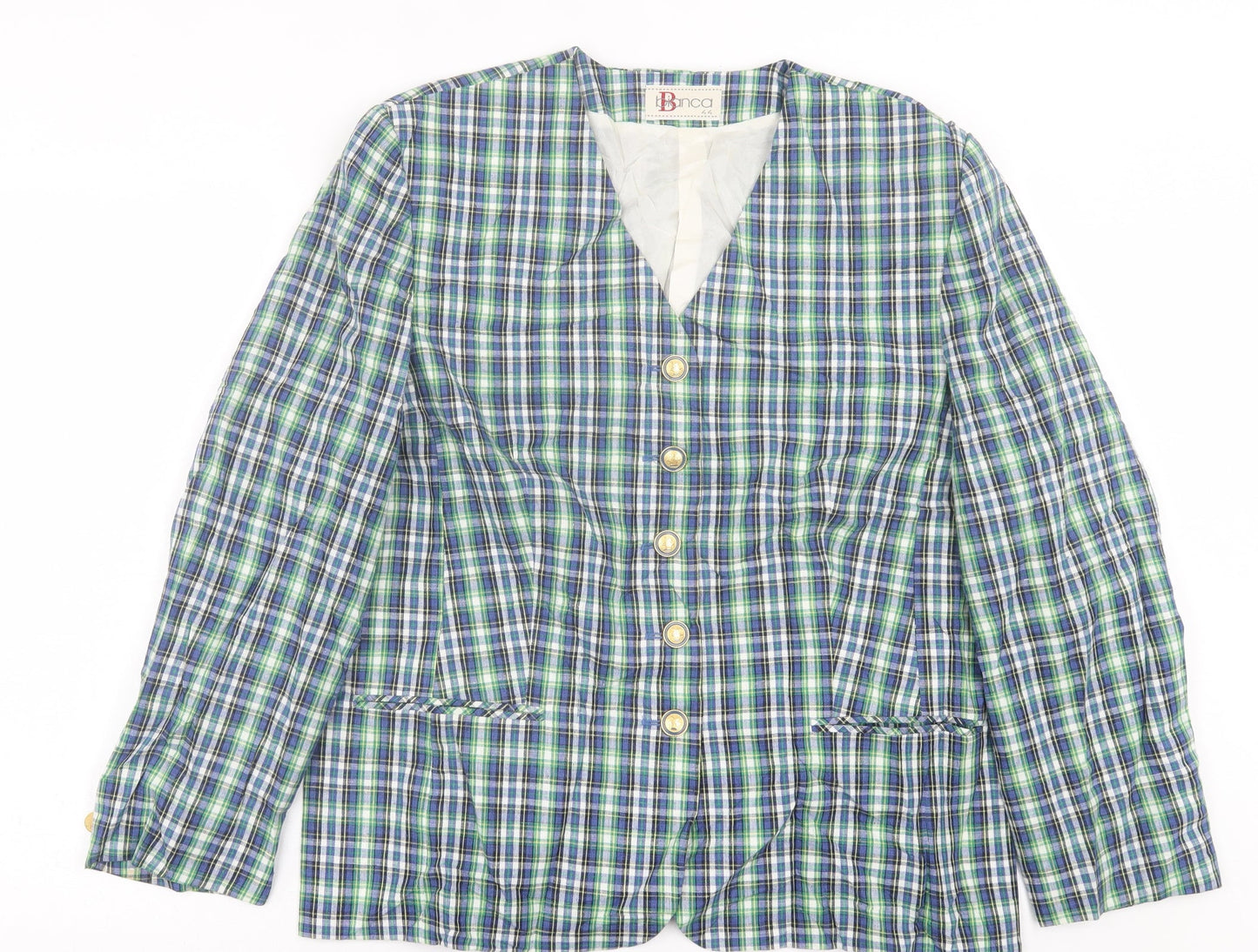 Bianca Womens Beige Plaid  Jacket Blazer Size 16  Button