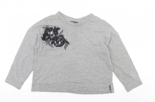 Marks and Spencer Womens Grey Floral Cotton Pullover Sweatshirt Size 14  Pullover