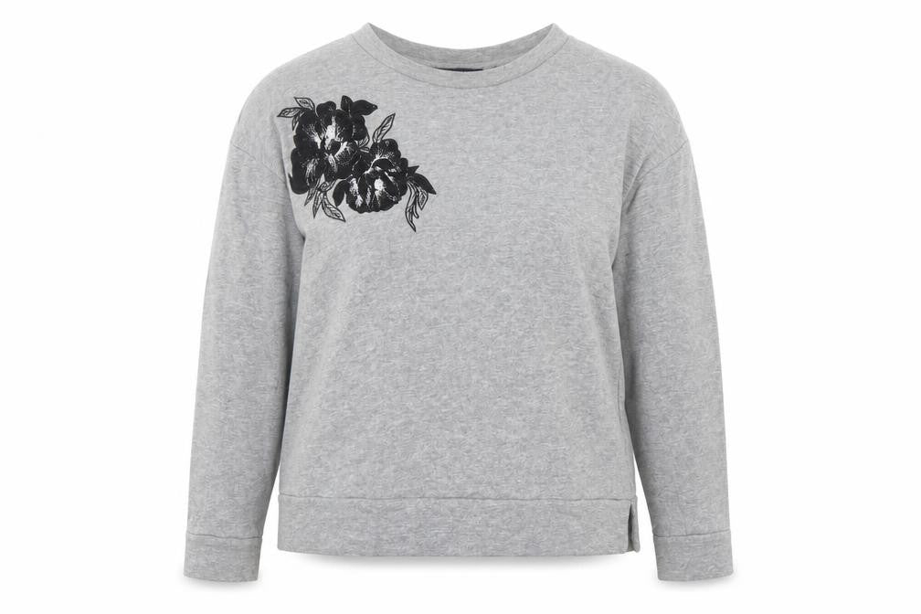 Marks & Spencer Womens Grey Floral Cotton Pullover Sweatshirt Size 14  Pullover