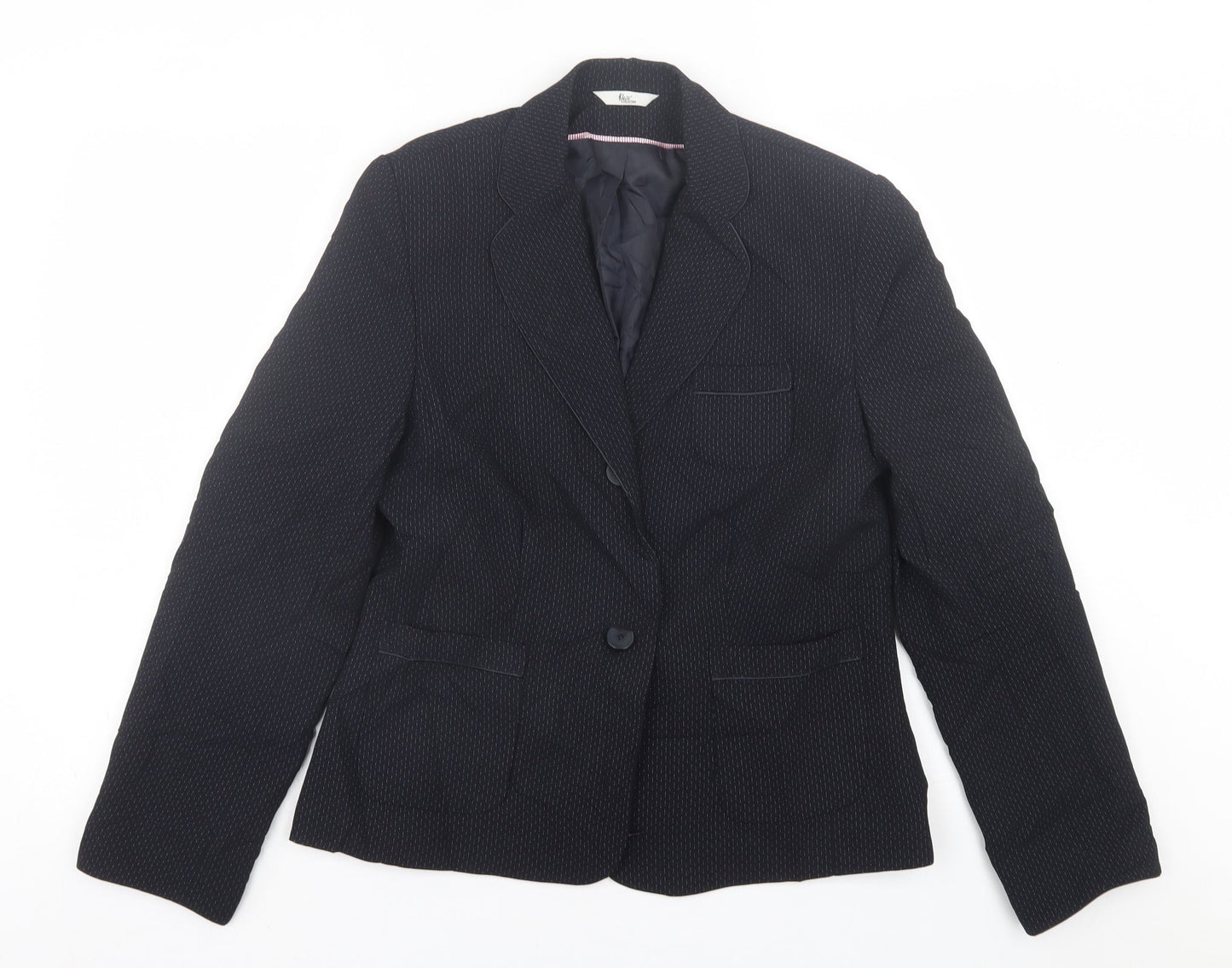 Klass Womens Black Geometric  Jacket Blazer Size 12  Button