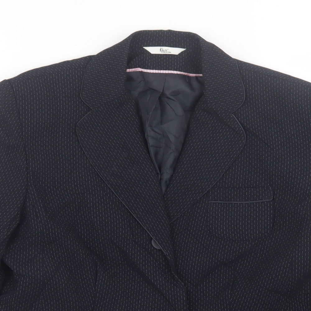 Klass Womens Black Geometric  Jacket Blazer Size 12  Button