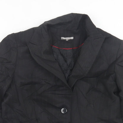 Preloved John Lewis Womens Black Striped  Jacket Blazer Size 12  Button - Detail