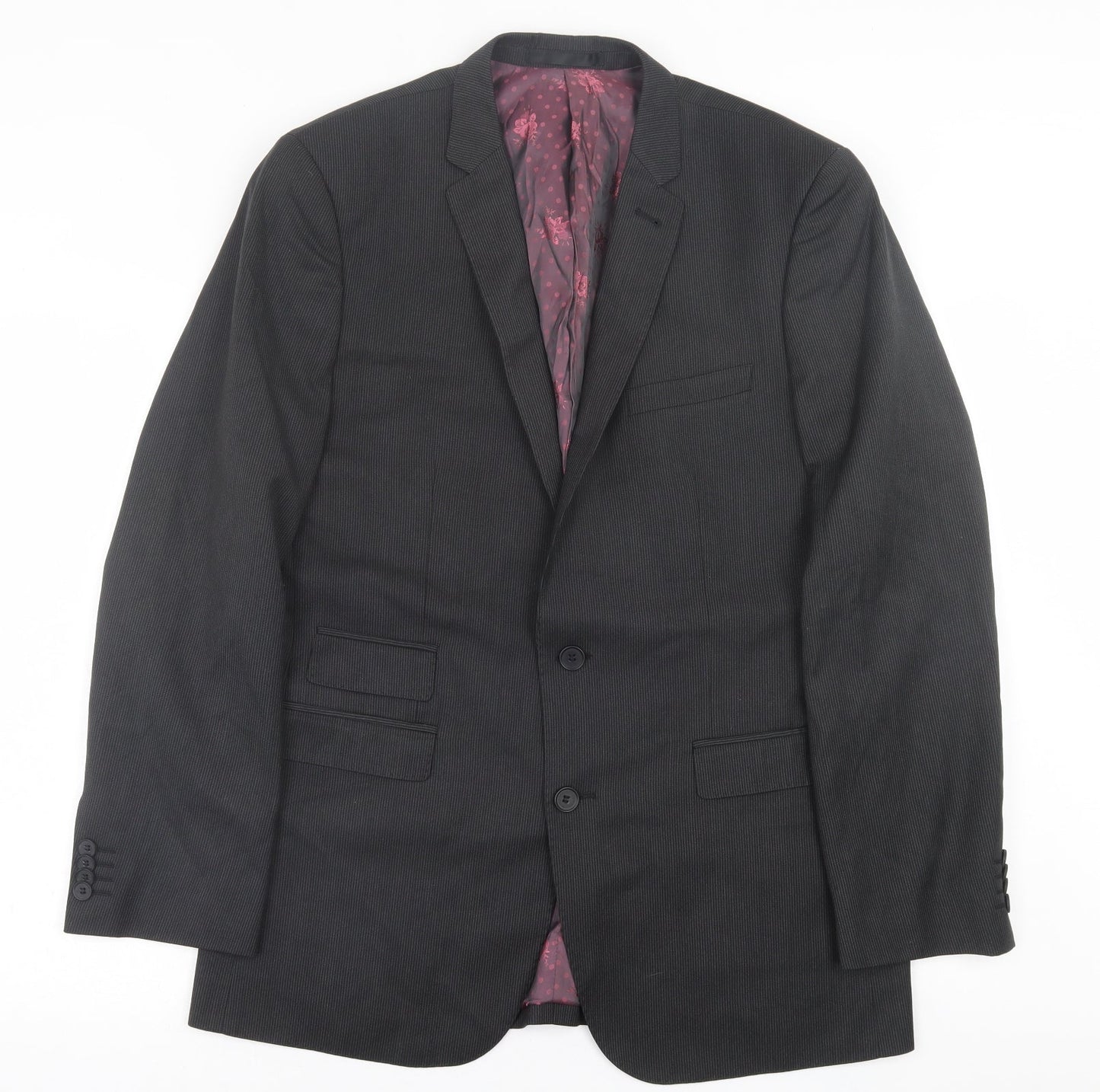 Limited collection Mens Black Striped Polyester Jacket Suit Jacket Size 42