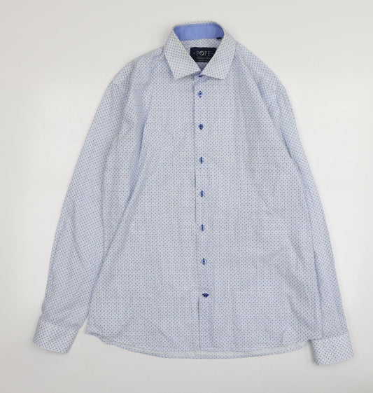 Pope Mens Blue Geometric Cotton  Button-Up Size XL Collared