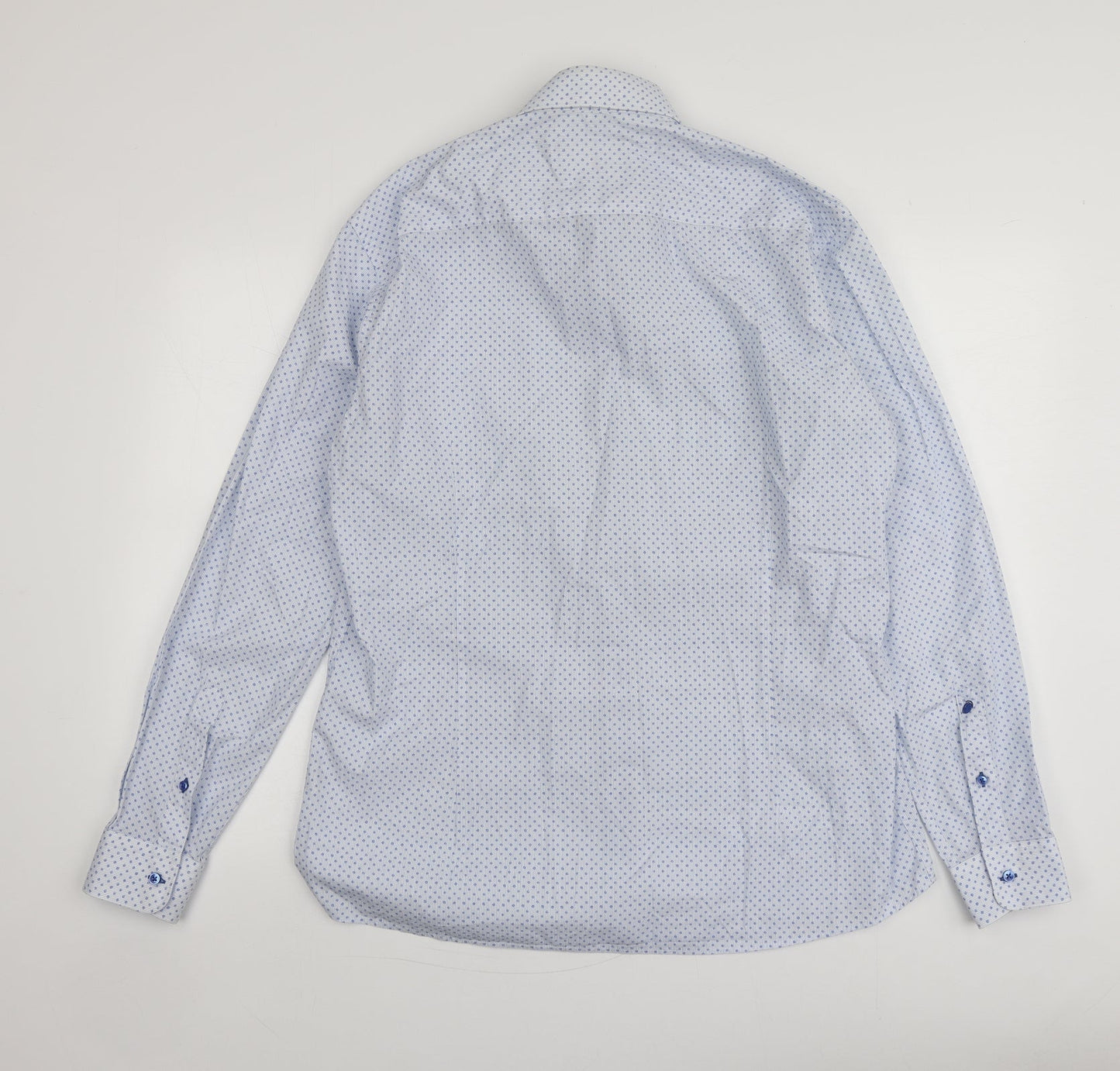 Pope Mens Blue Geometric Cotton  Button-Up Size XL Collared