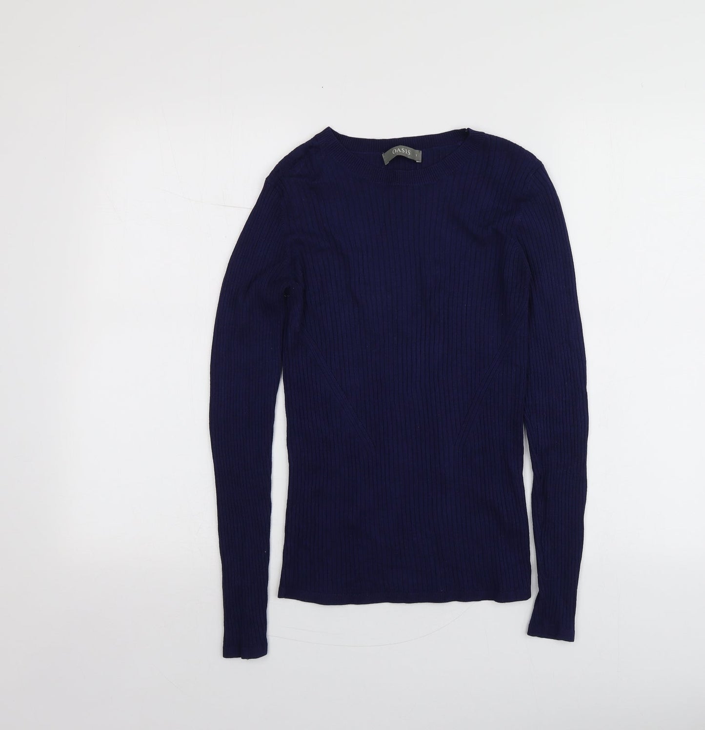 Oasis Womens Blue Round Neck  Viscose Pullover Jumper Size S