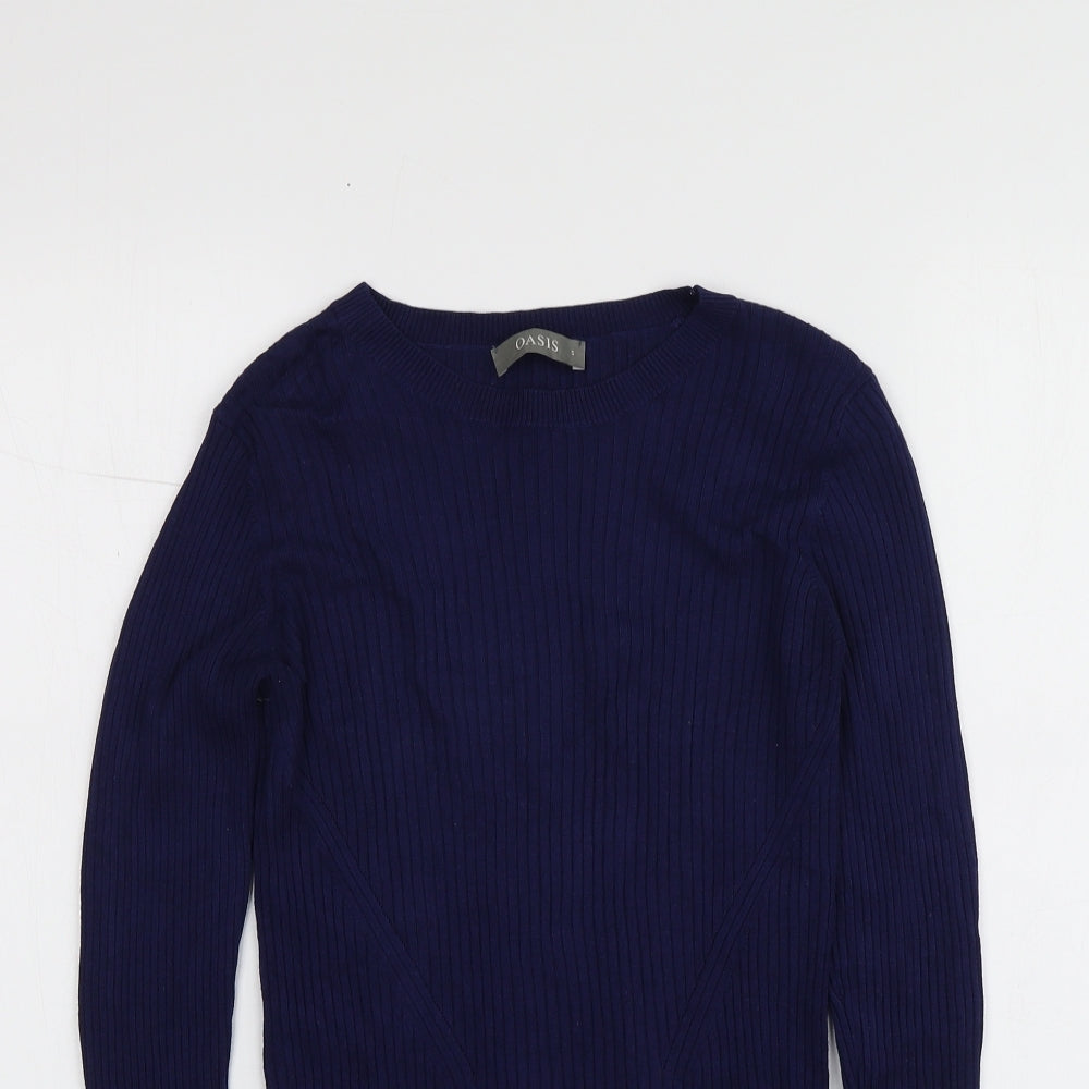 Oasis Womens Blue Round Neck  Viscose Pullover Jumper Size S