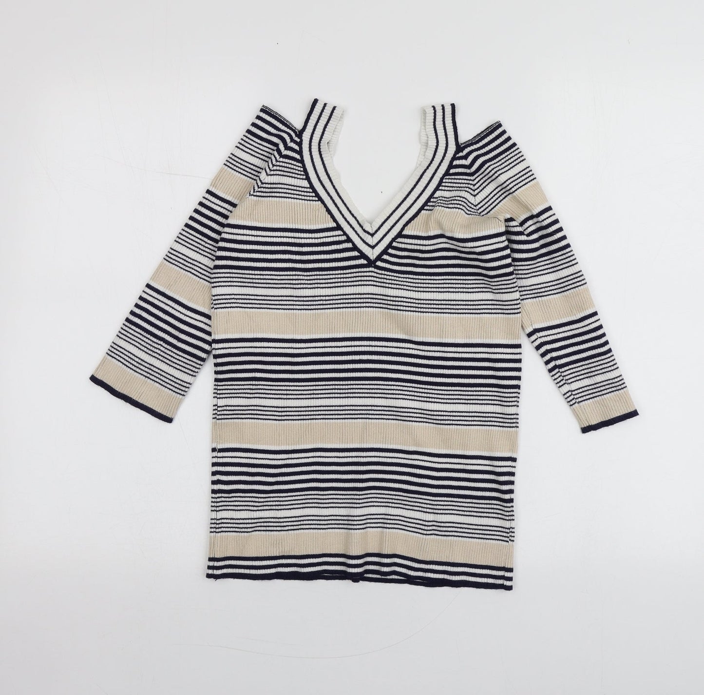 Sweewe Womens Multicoloured V-Neck Striped Viscose Pullover Jumper Size M