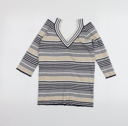 Sweewë Womens Multicoloured V-Neck Striped Viscose Pullover Jumper Size M
