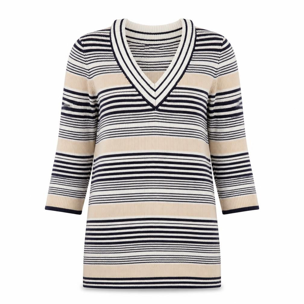 Sweewe Womens Multicoloured V-Neck Striped Viscose Pullover Jumper Size M