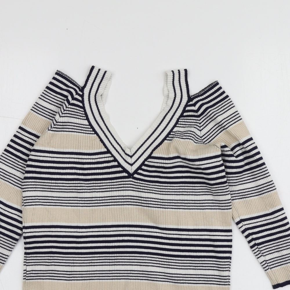 Sweewe Womens Multicoloured V-Neck Striped Viscose Pullover Jumper Size M