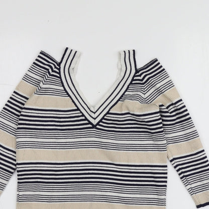 Sweewë Womens Multicoloured V-Neck Striped Viscose Pullover Jumper Size M