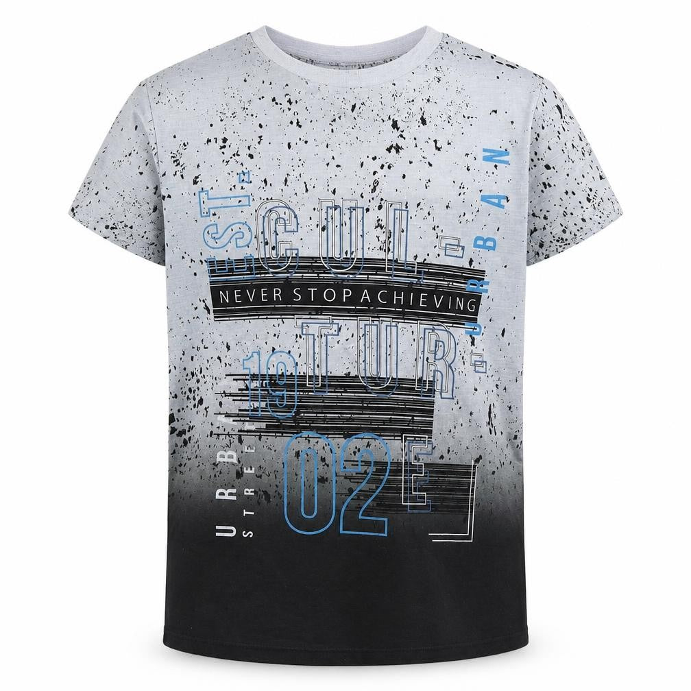 Urban Utlaws Boys Grey Geometric Polyester Basic T-Shirt Size 11-12 Years Round Neck