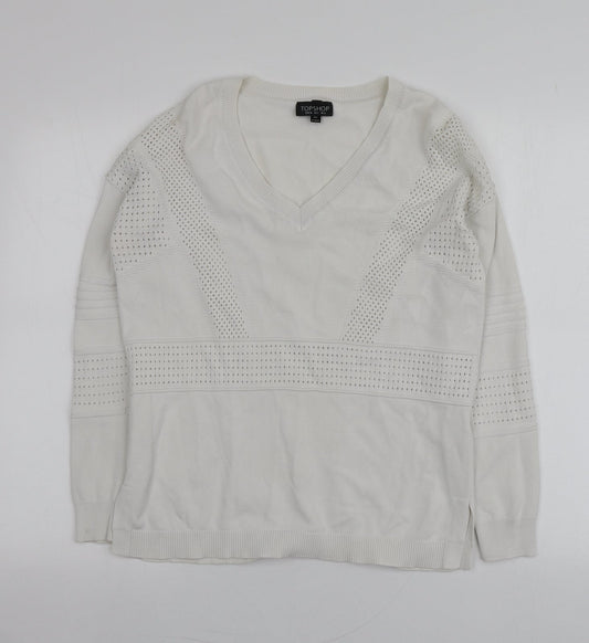 Topshop Womens White V-Neck  Viscose Pullover Jumper Size 8