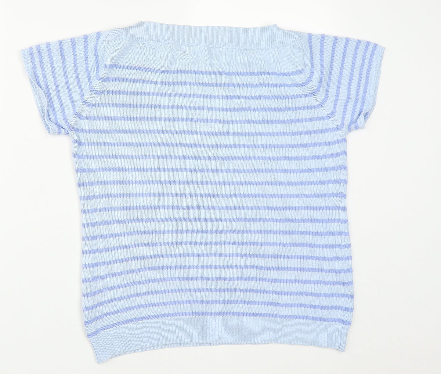 EWM Womens Blue Square Neck Striped Cotton Pullover Jumper Size M