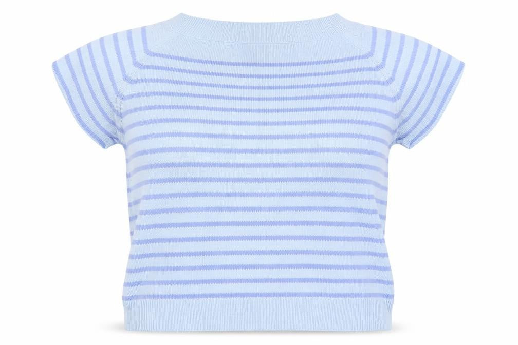 EWM Womens Blue Square Neck Striped Cotton Pullover Jumper Size M
