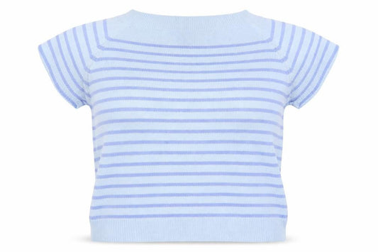EWM Womens Blue Square Neck Striped Cotton Pullover Jumper Size M