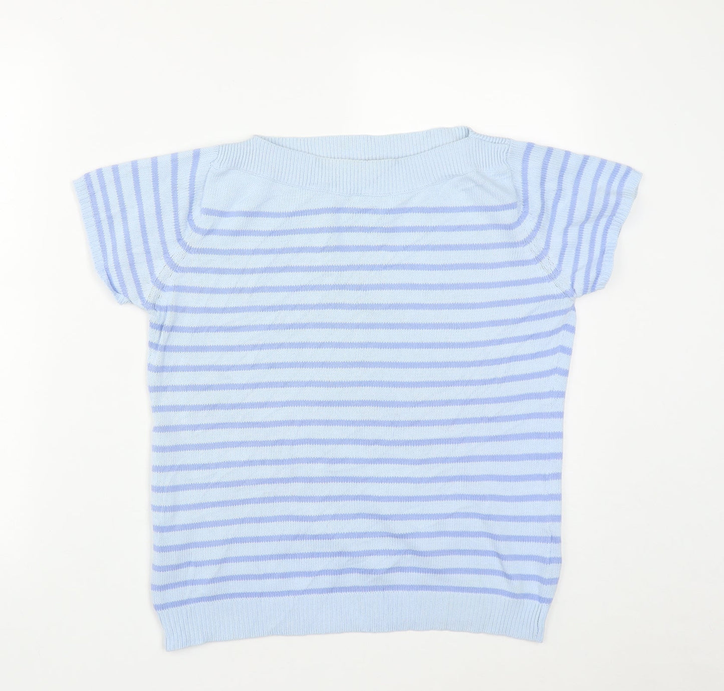 EWM Womens Blue Square Neck Striped Cotton Pullover Jumper Size M