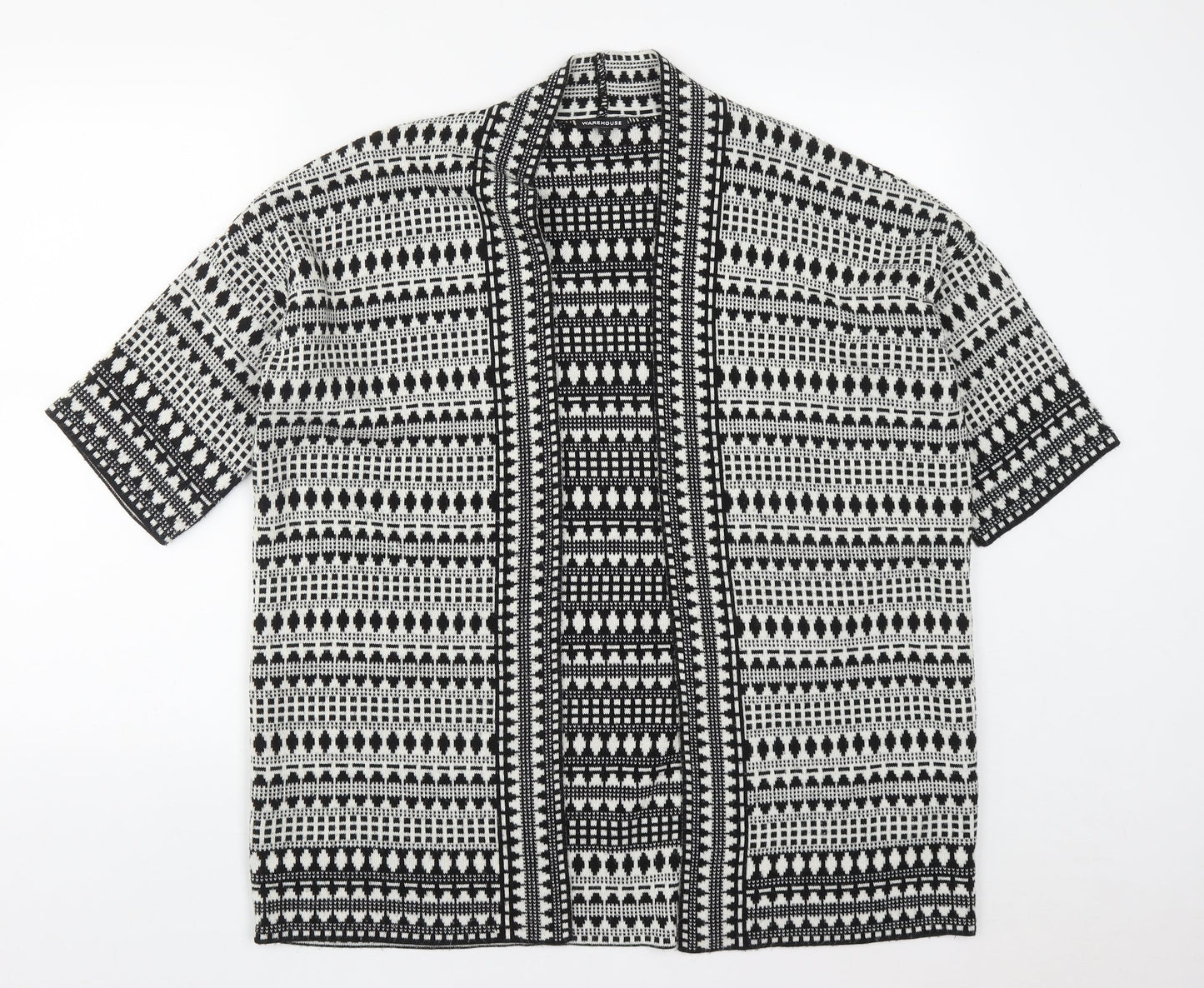 Warehouse Womens Gold V-Neck Geometric Acrylic Cardigan Jumper Size S