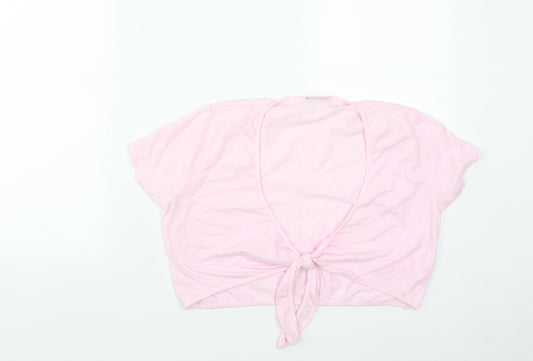 NEXT Womens Pink  Cotton Cropped T-Shirt Size 10 V-Neck